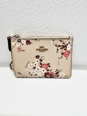 Coach Floral Zip Card Case Wallet - Beige/Pink
